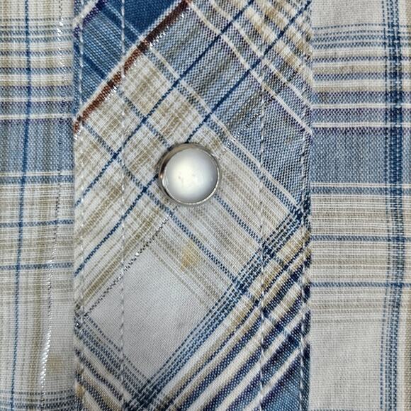 Rustler by Wrangler Mens Pearl Snap Plaid Cotton Western Cowboy Metallic Blue S - Picture 13 of 15